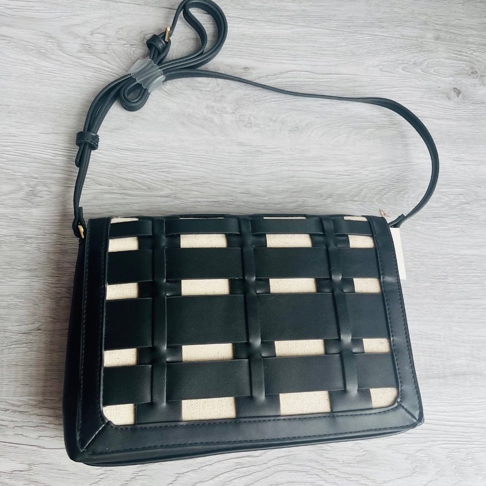 Basket Weave Woven Crossbody Leather Bag A new Day NWT